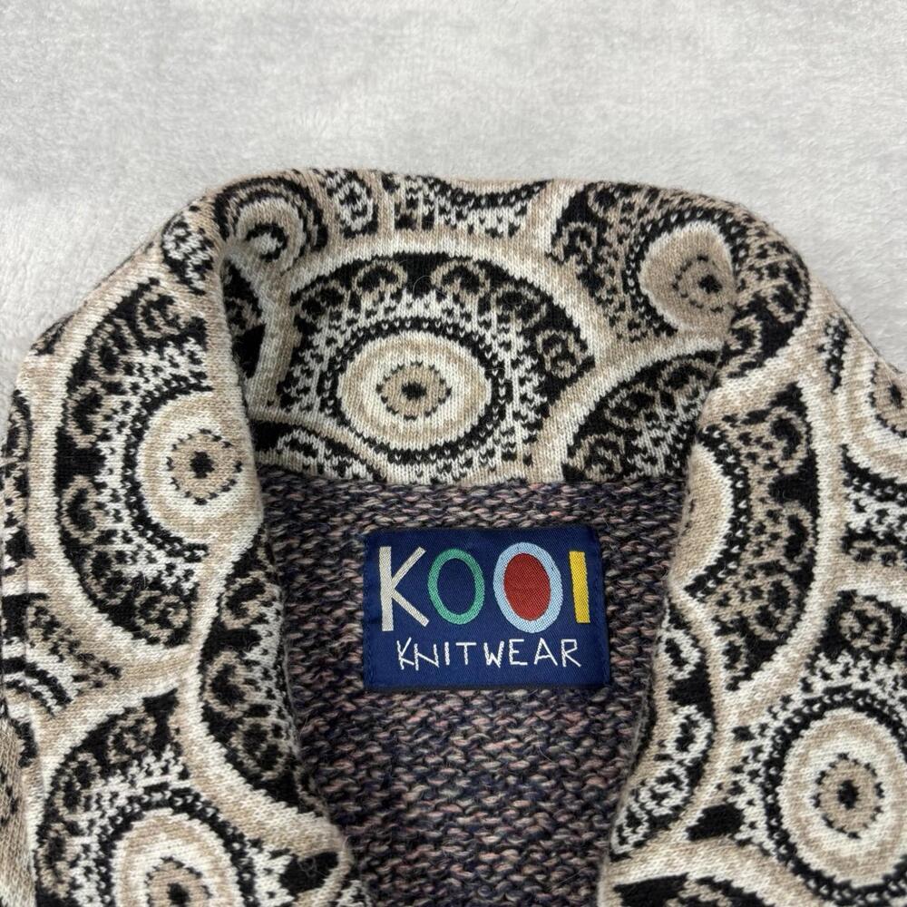 Vintage KOOI Knitwear Lambswool Full Zip Pattern Jacket Women’s M Boho Nordic - Picture 3 of 9